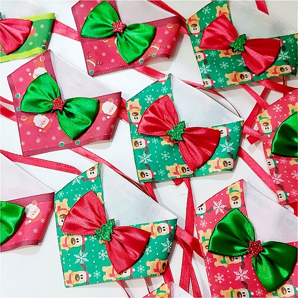 Colarinho Fechado Estampado com Laço de Natal - 10 unidades