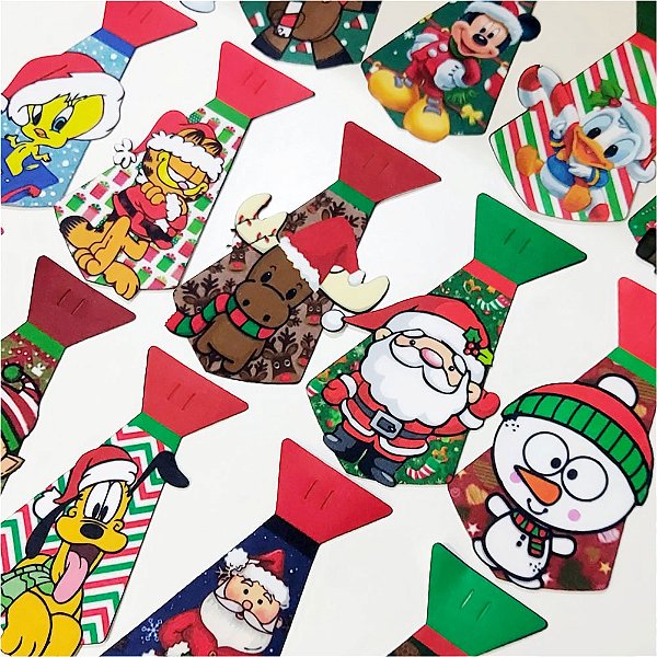 Gravata Social 3D Personagens Couro Sintético Natal - 10 unidades