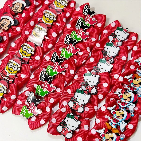 Laço Borboleta Estampado Poá PF Personagens Natal - 10 unidades