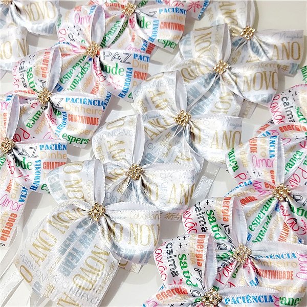 Laço de Pescoço Estampado Strass de Ano Novo - 10 unidades