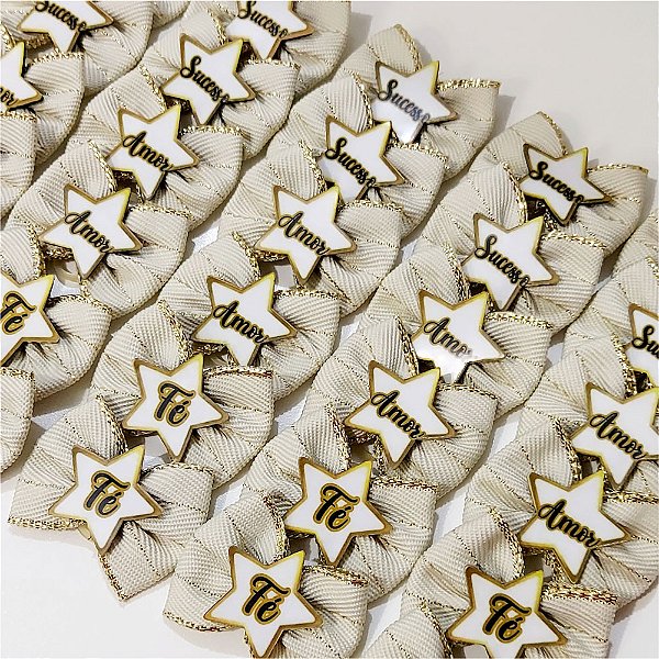 Laço Borboleta Pespontada Ouro PF Frases Ano Novo - 10 unidades