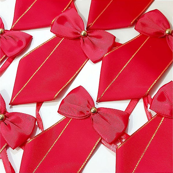 Gravata Social Laço Pespontada Ouro Natal - 10 unidades