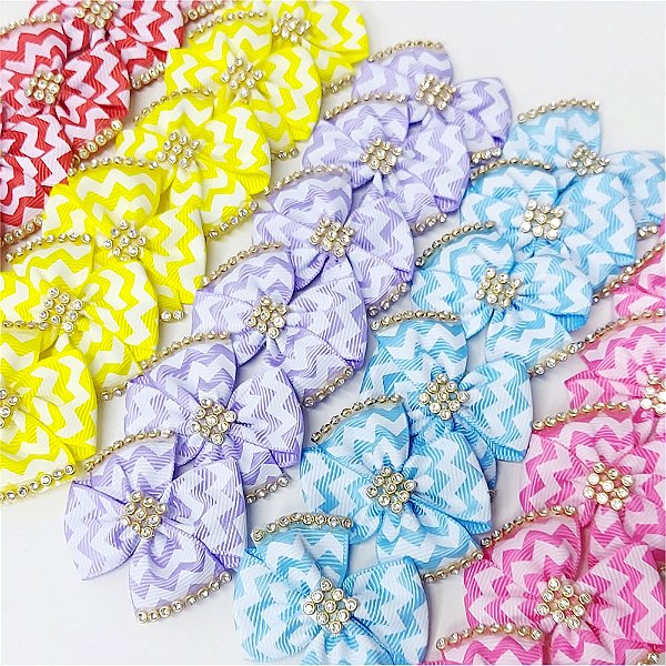Laço 4 Pontas Chevron Strass - 10 unidades