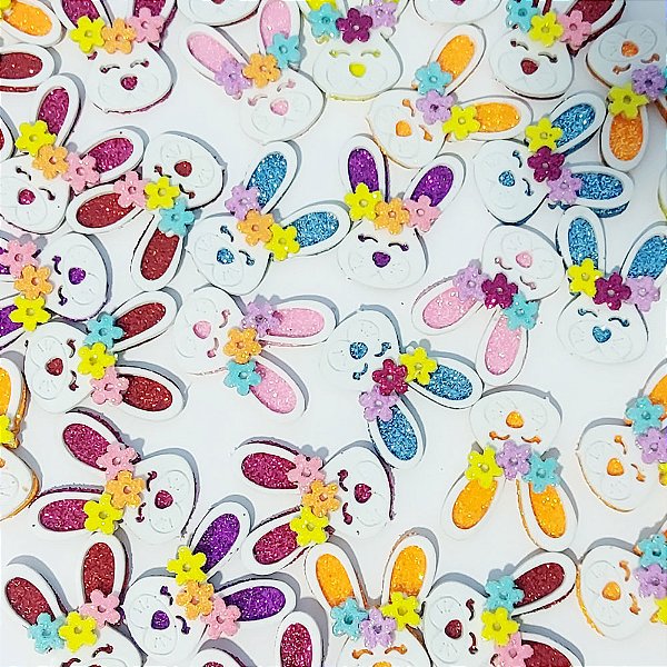 Adesivos EVA Coelha Florzinha de Páscoa - 10 unidades