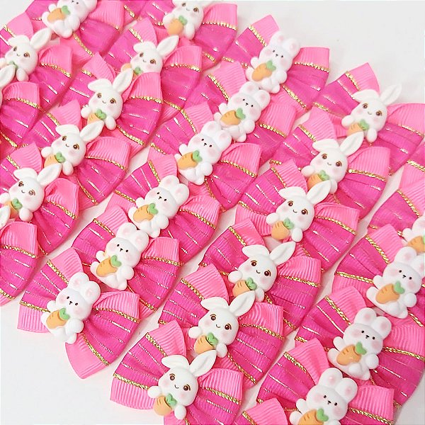 Laço Borboleta Duplo Voil Ouro Coelha Resina de Páscoa - 10 unidades