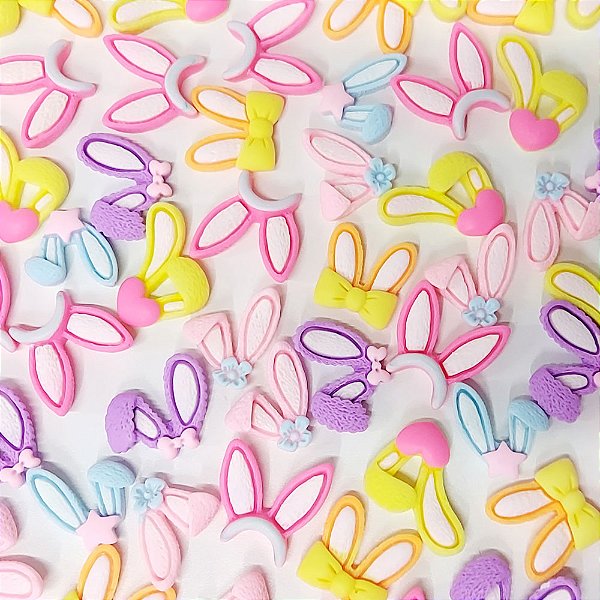 Laço de Penteado Orelha Coelho Resina Páscoa - 10 unidades