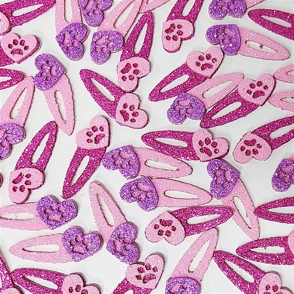 Adesivos EVA Glitter Tic Tac (Coração Patinhas) - 10 unidades