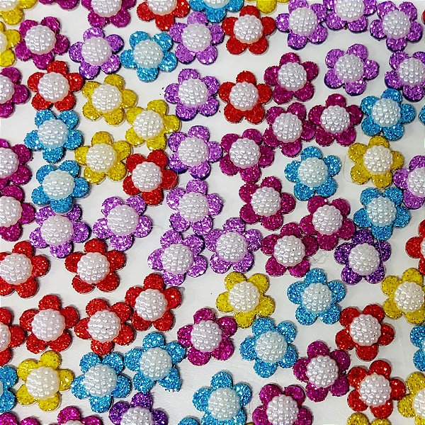 Adesivos EVA Glitter Florzinha Pérola - 20 unidades