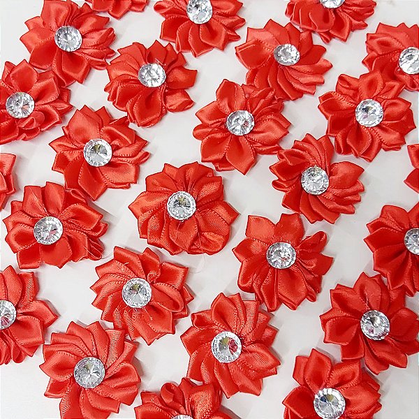 Laço de Penteado Flor de Cetim Pedraria de Mães - 10 unidades