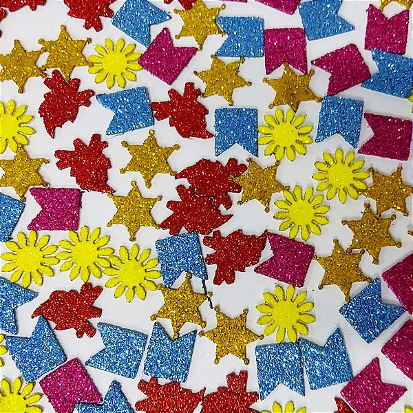 Adesivos EVA Glitter de Festa Junina - 50 unidades