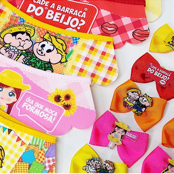 Conjunto Laço Babador Tecido Estampado Festa Junina - 15 unidades