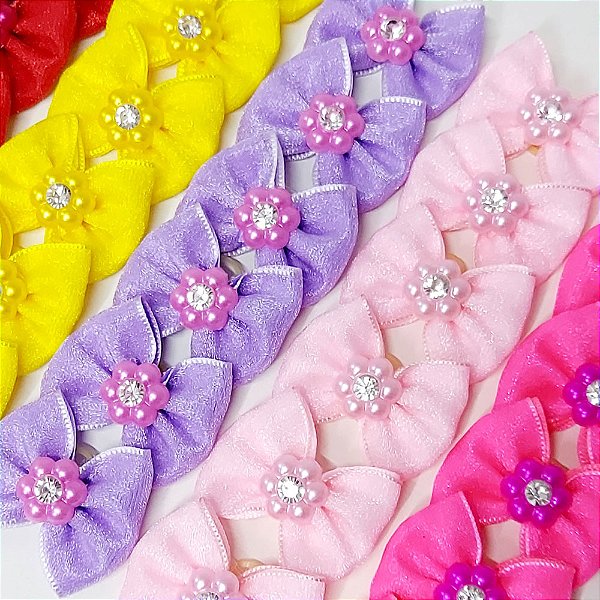 Laço Borboleta Duplo Voil Chaton Strass - 10 unidades