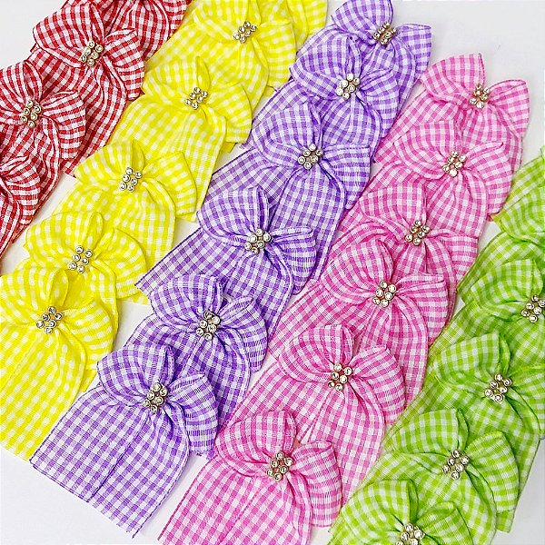 Laço de Ponta Estampado Xadrez Strass - 10 unidades