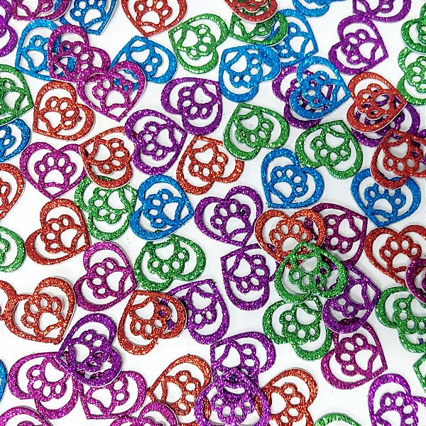 Adesivos EVA Glitter Coração Patinhas Mod.1 - 20 unidades