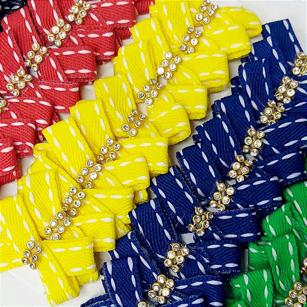 Laço X Pespontada Jeans Strass - 10 unidades