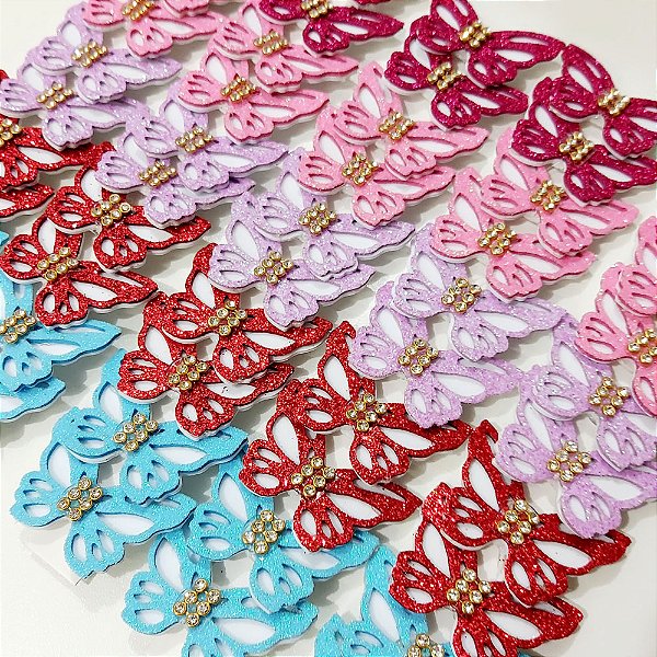 Laço de Penteado Borboleta EVA Strass Mod.1 - 10 unidades