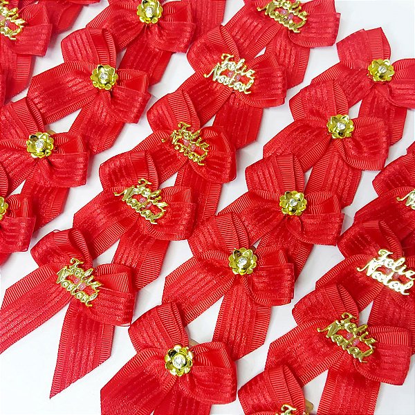 Laço de Ponta Duplo Voil Botão Ouro de Natal - 10 unidades