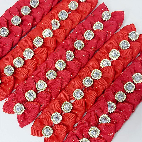 Laço Borboleta Duplo Pedraria Natal Mod.2 - 10 unidades