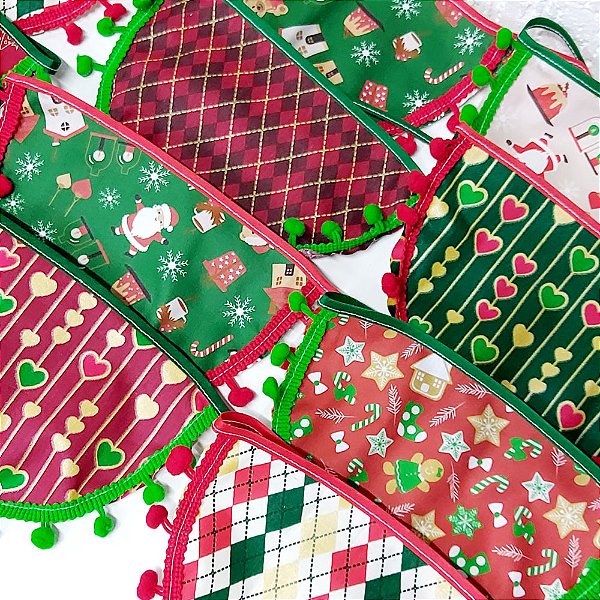 Babador Tricoline Estampado Pompom Natal - 10 unidades