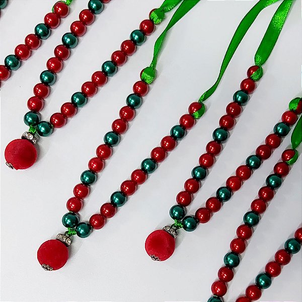 Colar de Pérola Pingente Pompom Natal - 10 unidades