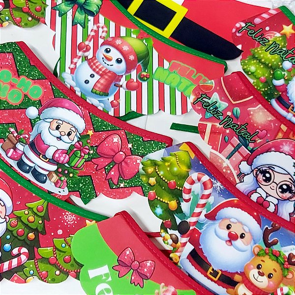 Babador Tecido Estampado Viés Natal - 10 unidades