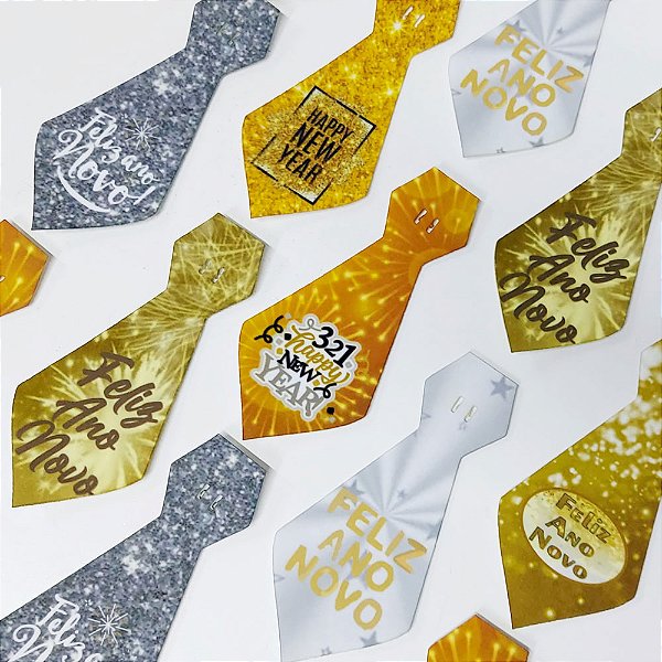 Gravata Social Estampado Couro Sintético Ano Novo - 10 unidades