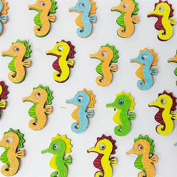 Adesivos EVA Glitter Cavalo Marinho - 10 unidades