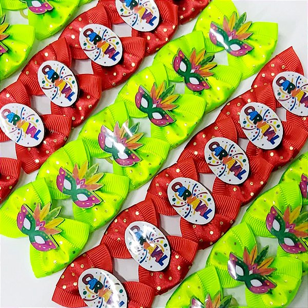 Laço Borboleta Duplo Estampado Poá PF Carnaval - 10 unidades