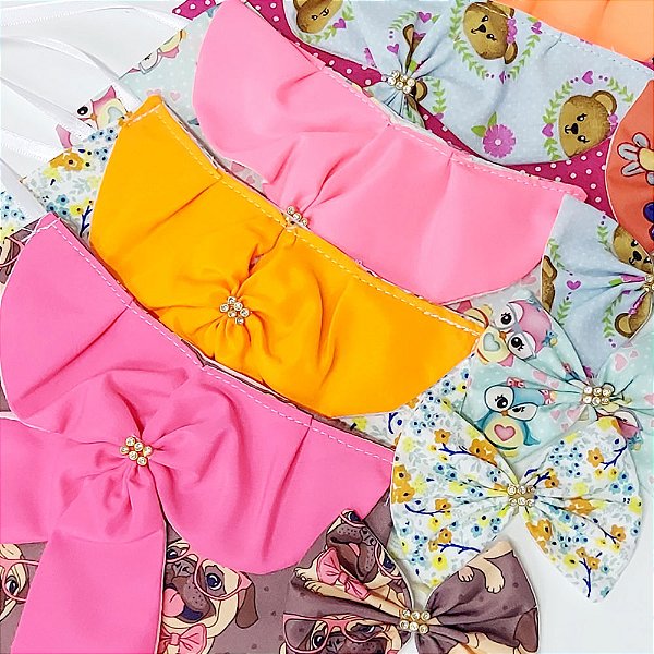 Conjunto Laço Maxi e Babador Tricoline Estampado - 10 unidades