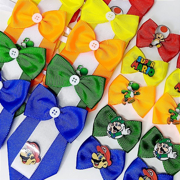 Conjunto Laço Borboleta e Gravata Social Super Mario - 10 unidades