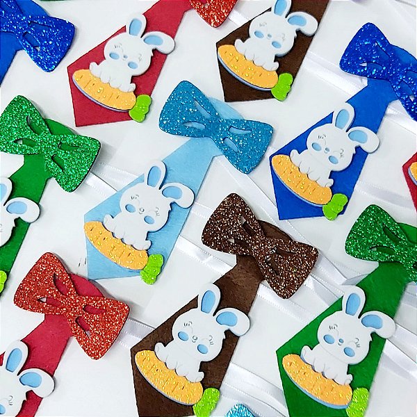 Gravata Social Laço Feltro EVA Coelho Páscoa Mod.1 - 10 unidades