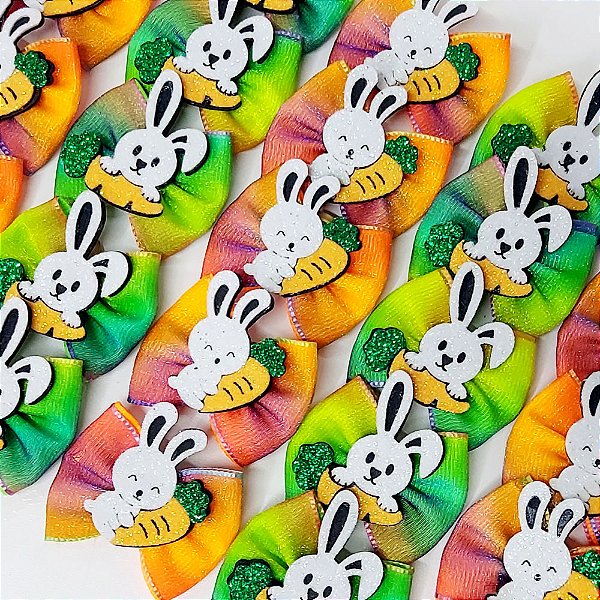 Laço Borboleta Duplo Voil Estampado Coelho EVA Páscoa - 10 unidades