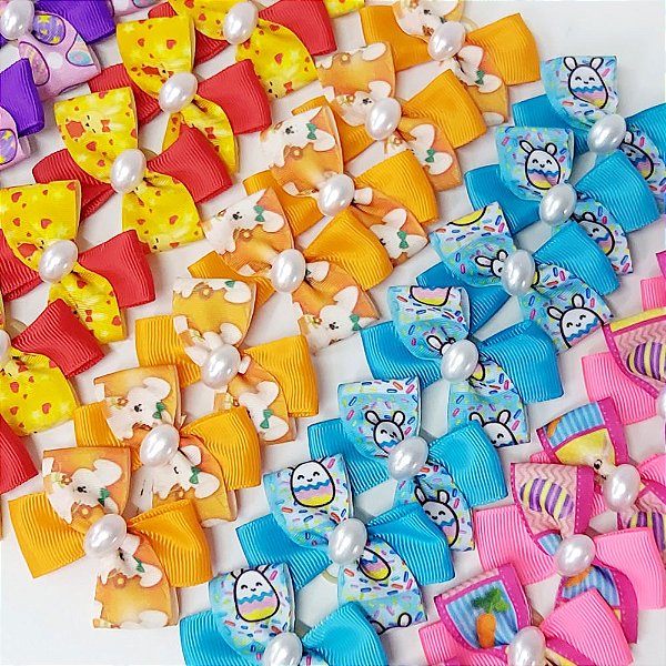 Laço X Duplo Estampado Pérola de Páscoa - 10 unidades