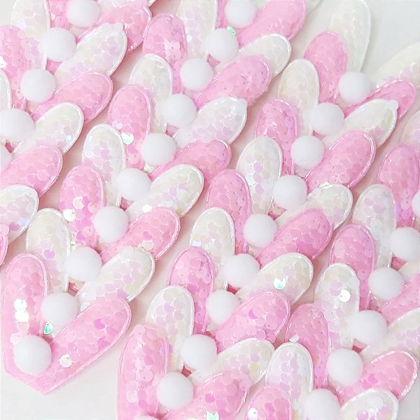 Laço de Penteado Orelha Coelho Paetê de Páscoa - 10 unidades