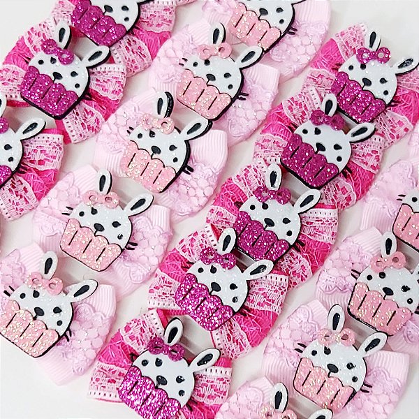Laço Borboleta Duplo Coelho Cupcake EVA Páscoa - 10 unidades