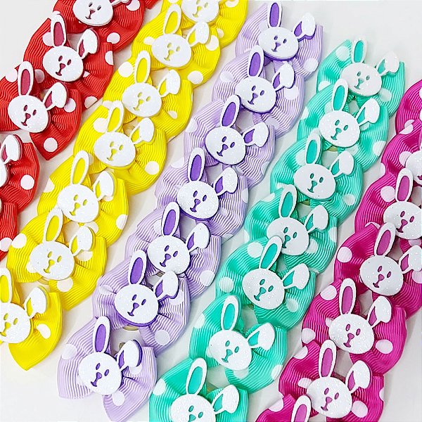 Laço Borboleta Estampado Poá Coelho EVA Páscoa - 10 unidades