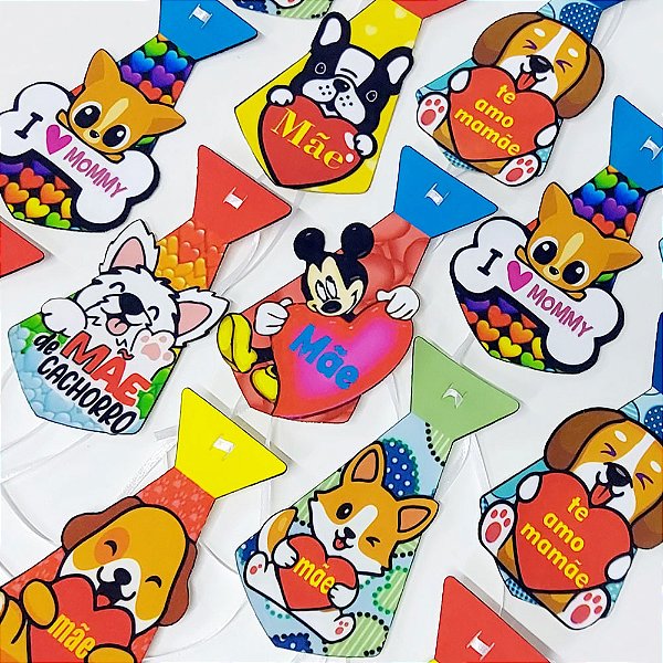 Gravata Social 3D Personagens de Mães - 10 unidades