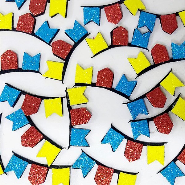 Adesivos EVA Glitter Bandeirinha de Festa Junina - 10 unidades