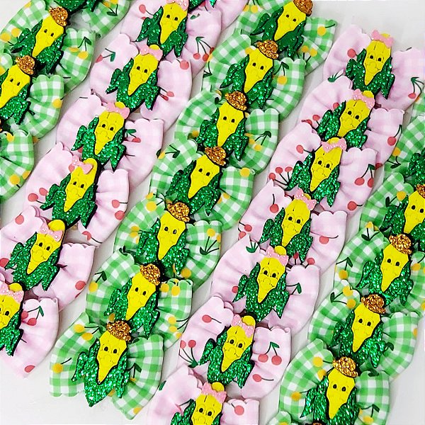 Laço Borboleta Estampado Xadrez EVA Milho Festa Junina - 10 unidades