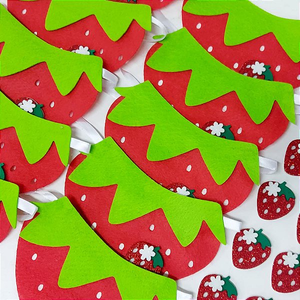 Conjunto Tecido Feltro EVA Morango - 10 unidades