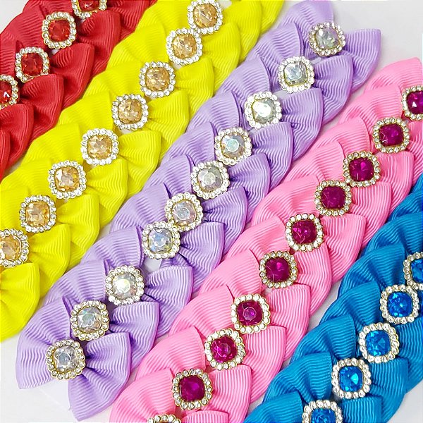 Laço Borboleta Pedraria Joia Quadrado - 10 unidades