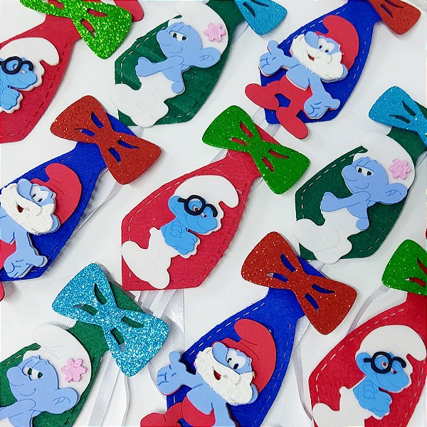 Gravata Social Laço Feltro EVA Smurfs - 10 unidades