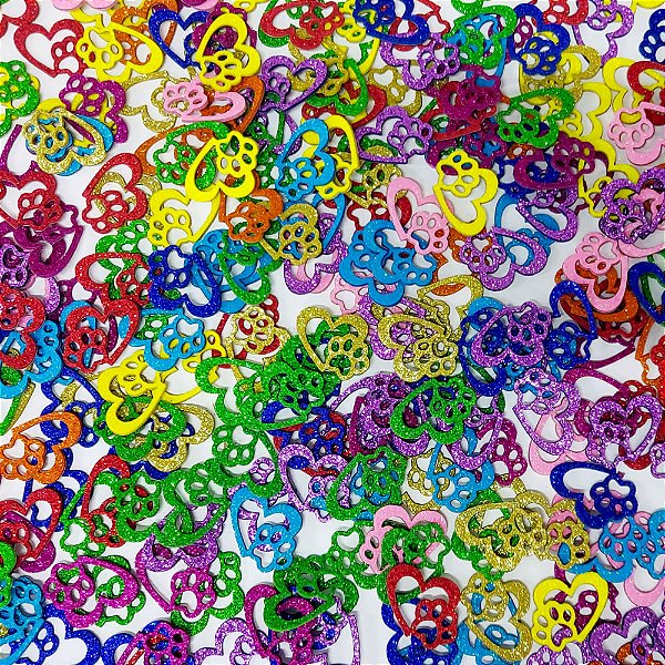 Adesivos EVA Glitter Coração Patinhas Mod.2 - 20 unidades