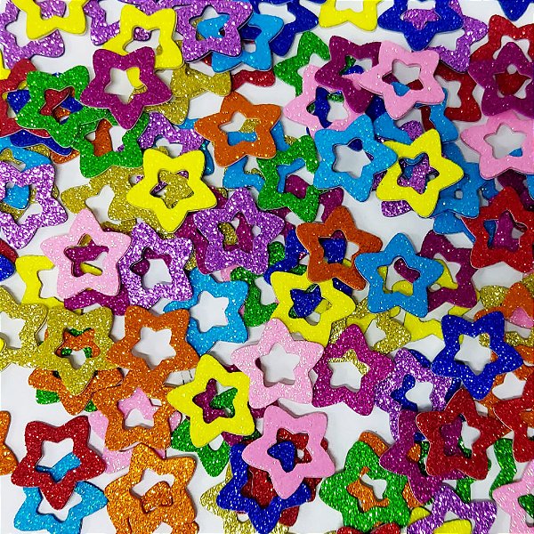 Adesivos EVA Glitter Estrela Vazada - 20 unidades