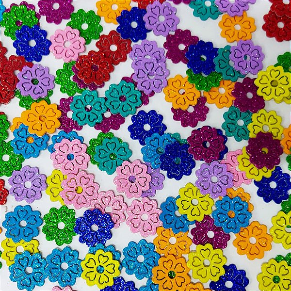 Adesivos EVA Glitter Flor Vazada - 20 unidades