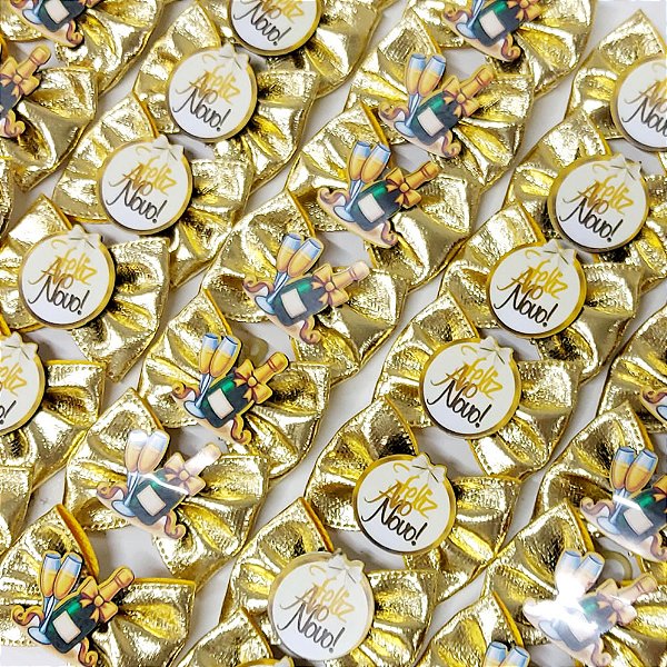 Laço Borboleta Metalizado PF Ano Novo - 10 unidades