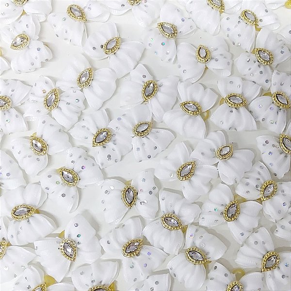 Laço Borboleta Resinado Brilho Pedraria Ano Novo - 10 unidades