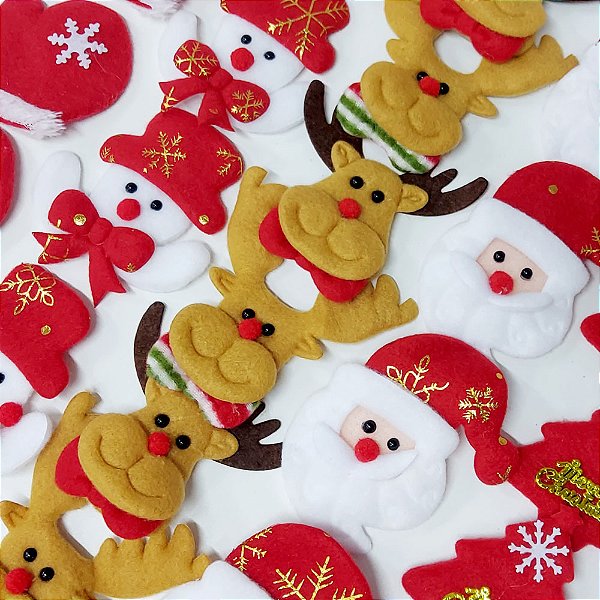 Laço de Penteado Personagens Natalinos Poliéster Natal Mod.1 - 10 unidades