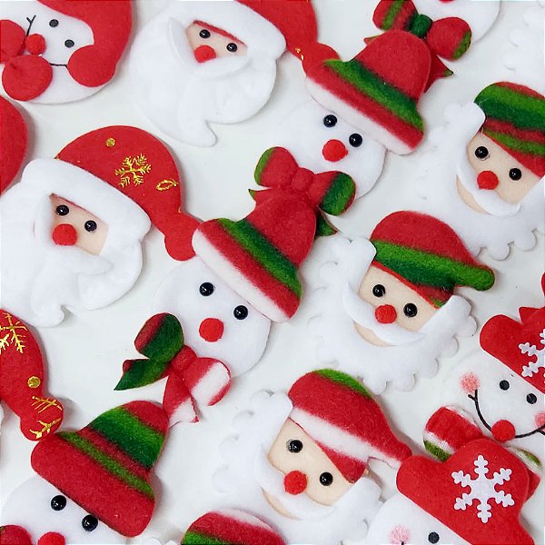 Laço de Penteado Personagens Natalinos Poliéster Natal Mod.3 - 10 unidades