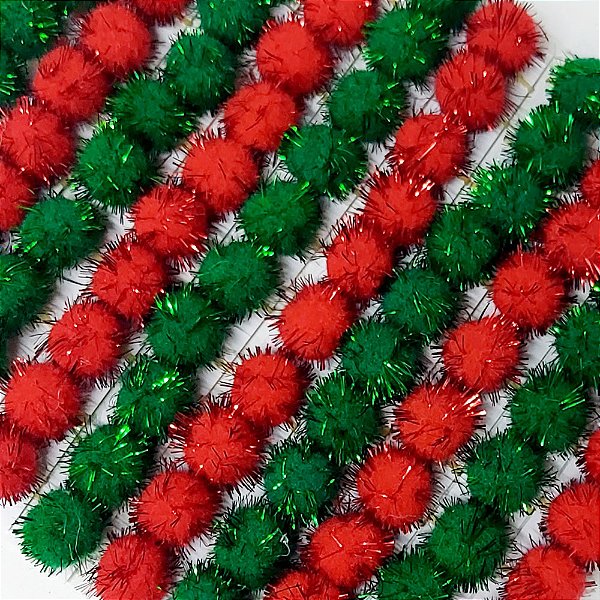 Laço de Penteado Pompom Brilho Natal - 10 unidades